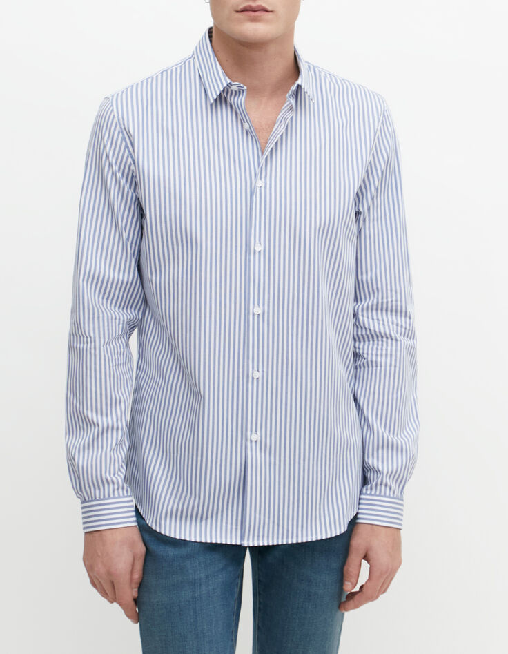 Marineblaues SLIM-Herrenhemd mit Streifen-2