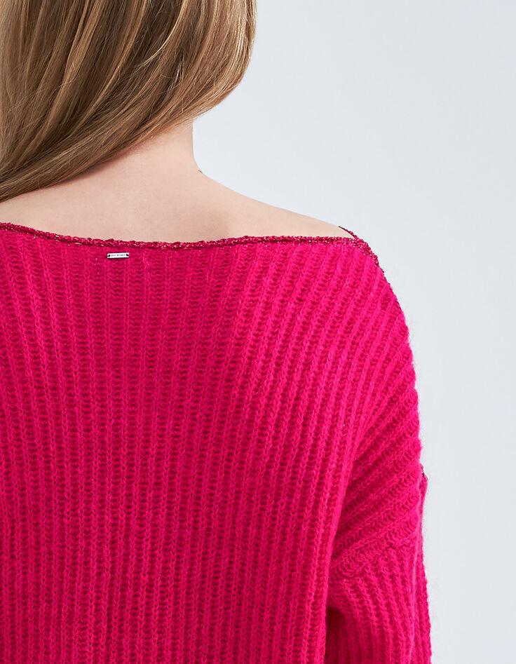 Jersey rosa punto acanalado y detalles lúrex mujer-4