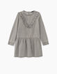 Girls’ bleached grey stud and ruffle denim dress-1
