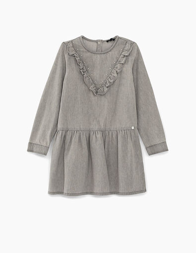 Girls’ bleached grey stud and ruffle denim dress - IKKS