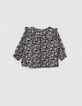 Schwarze Bluse mit Blumenprint für Babymädchen -4