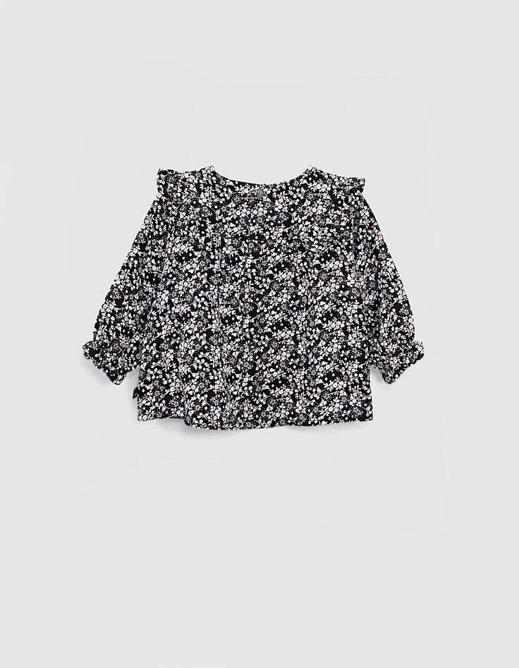 Schwarze Bluse mit Blumenprint für Babymädchen -4