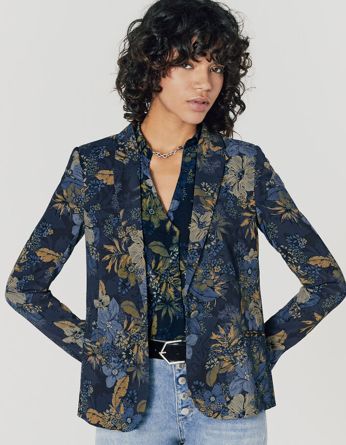 Women’s tropical floral print crepe suit jacket