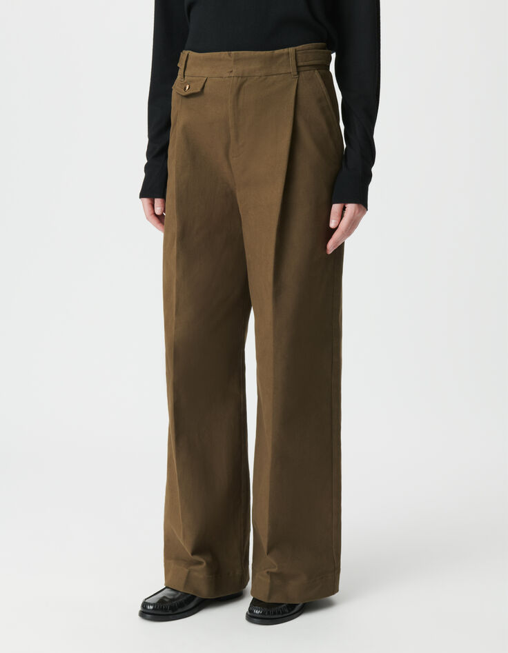 Women’s khaki gabardine wide-leg trousers-2 Women’s khaki gabardine wide-leg trousers-2