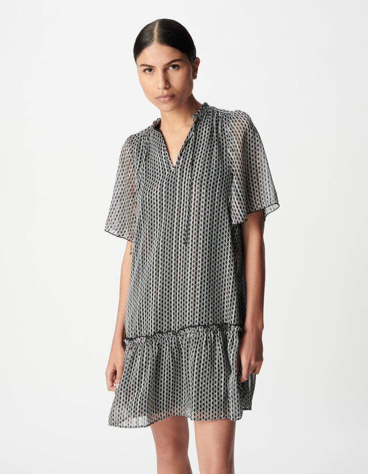 Robe noire imprim&eacute; graphique bicolore Femme-3