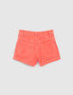Short en jean rouge upcyclé poches plaquées fille-3