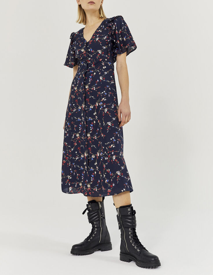 Robe midi viscose et soie imprimé fleurs de cerisier femme-6