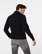 Schwarze Herrensteppjacke mit Strickärmeln und -rücken-3