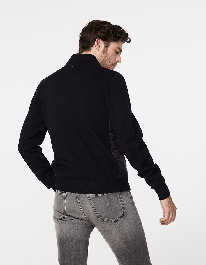 Schwarze Herrensteppjacke mit Strickärmeln und -rücken-3