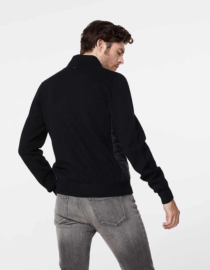 Schwarze Herrensteppjacke mit Strickärmeln und -rücken-3