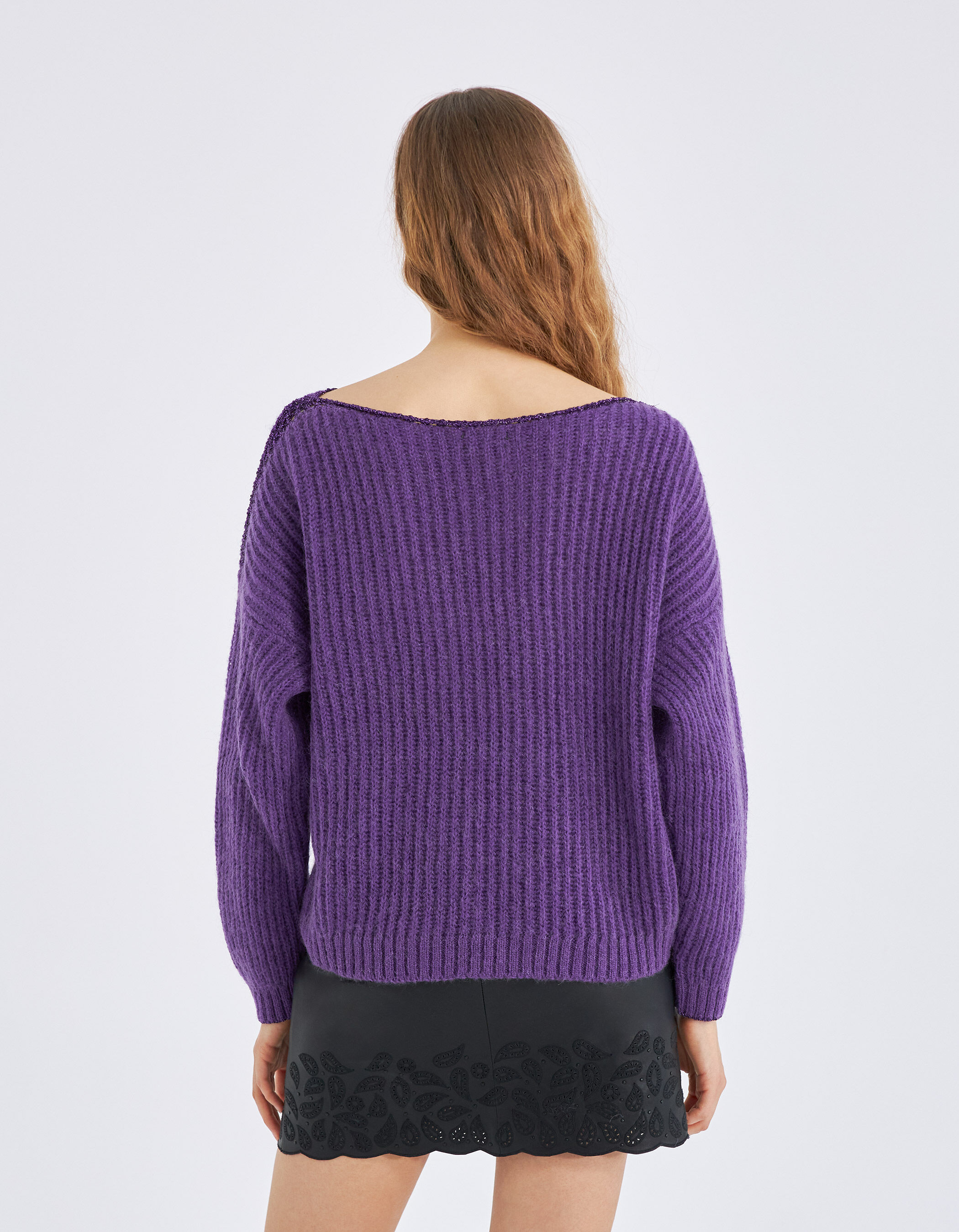 Pull violet tricot c tes et d tails lurex Femme