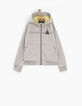 Cárdigan gris jaspeado medio capucha amarillo -1