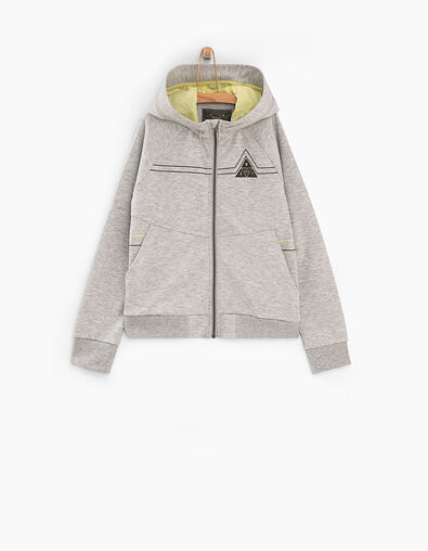 Cárdigan gris jaspeado medio capucha amarillo  - IKKS