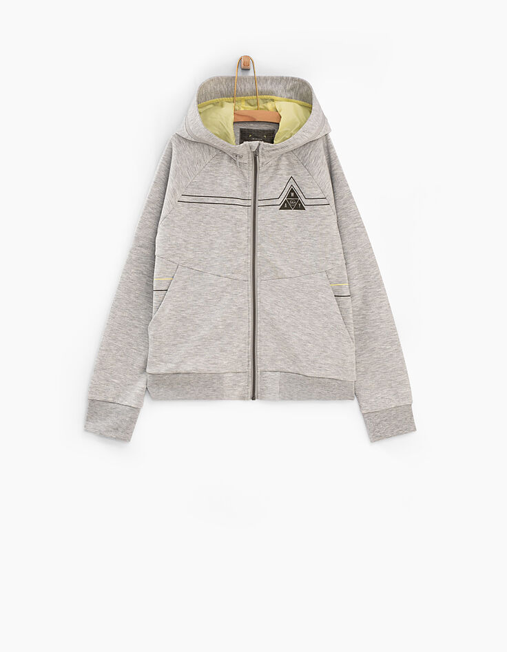 Cárdigan gris jaspeado medio capucha amarillo -1