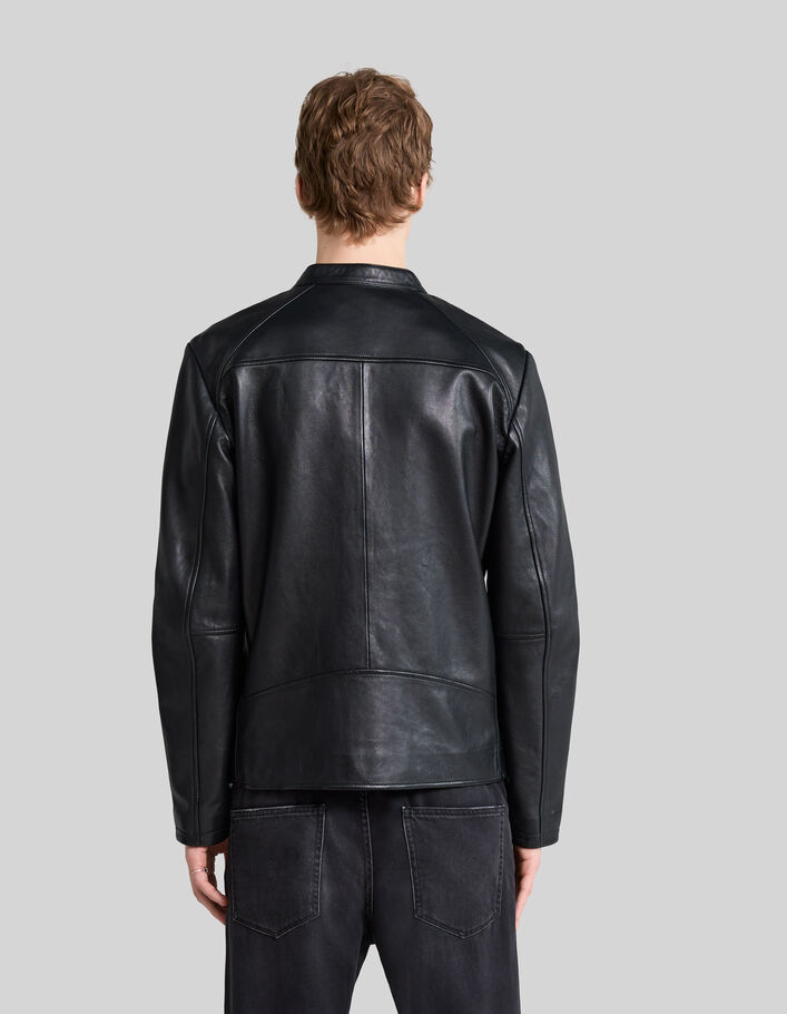 Men's black leather jacket - IKKS