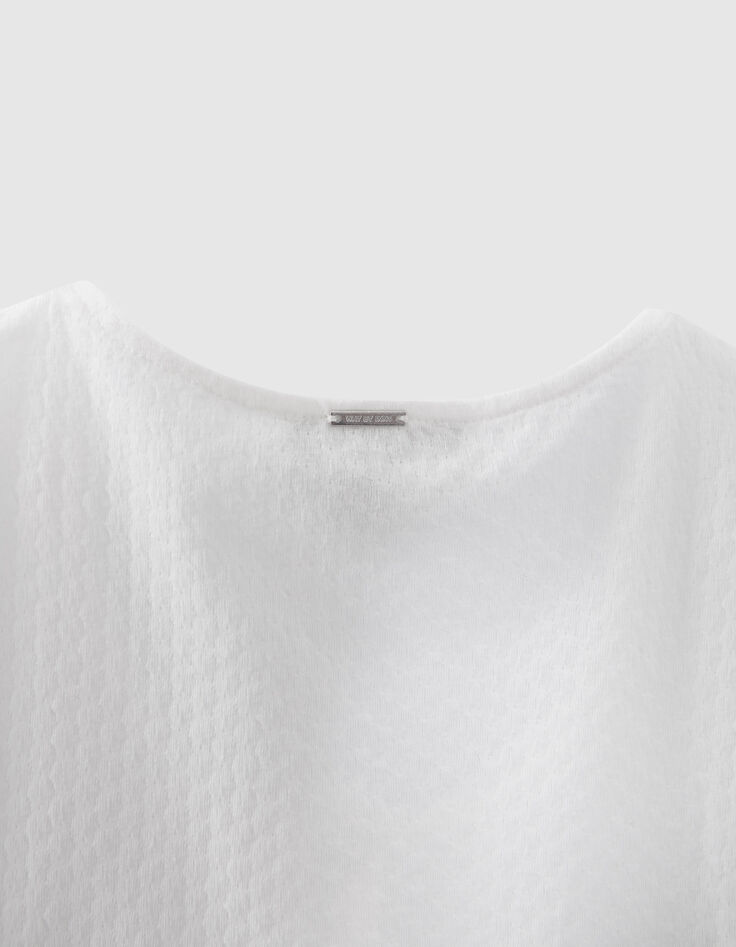 Gebroken wit T-shirt reli&euml;f drukknopen meisjes-6