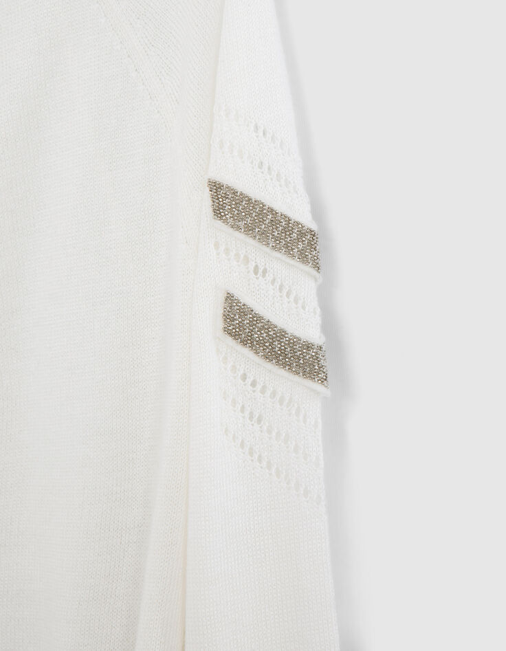 Women’s ecru mid-length cardigan, embroidered chevrons-7