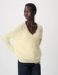 Pull col V jaune tricot loose Femme-1