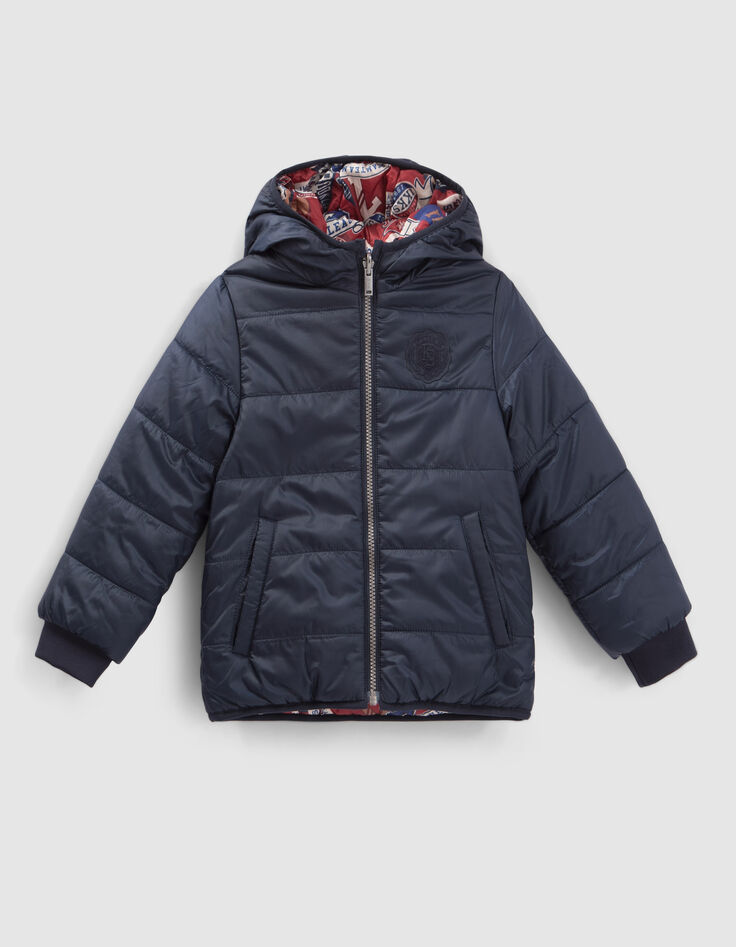 Boys’ navy/badge print reversible padded jacket-2