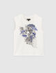 T-shirt blanc cass&eacute; coton bio visuel tigre fille-1