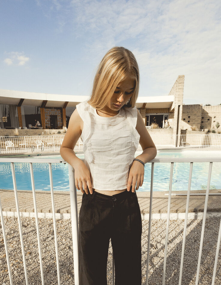 Blouse écrue effet drapé à volants fille-2