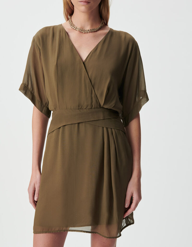 Robe cache-coeur kaki taille drapée Femme-5 Robe cache-coeur kaki taille drapée Femme-5