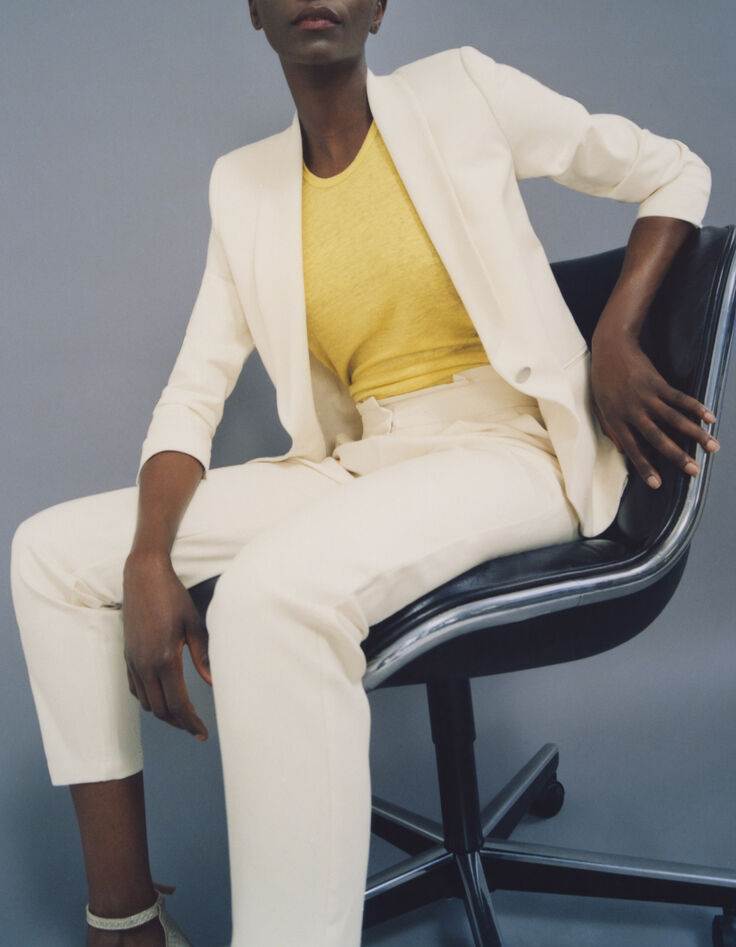 Women’s ecru shawl collar suit jacket-8
