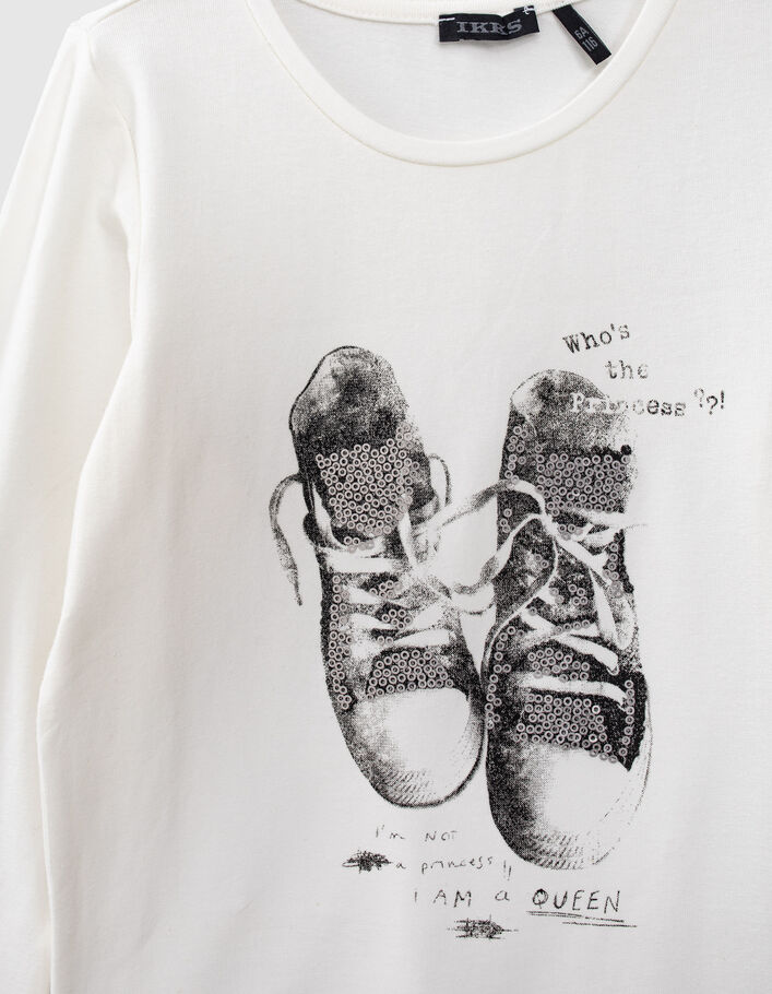 Wit T-shirt opdruk sneakers met lovertjes meisjes - IKKS