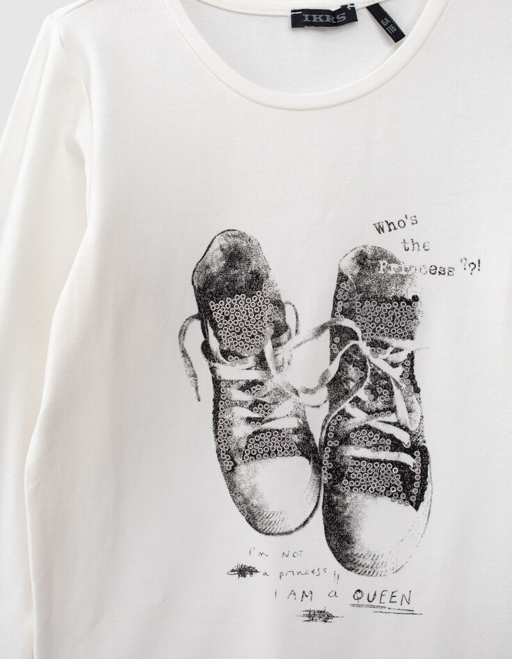Wei&szlig;es M&auml;dchenshirt mit Sneakers mit Pailletten-3