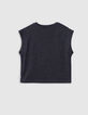 Graues Mädchen-T-Shirt mit Glitzermotiven und Nieten-6