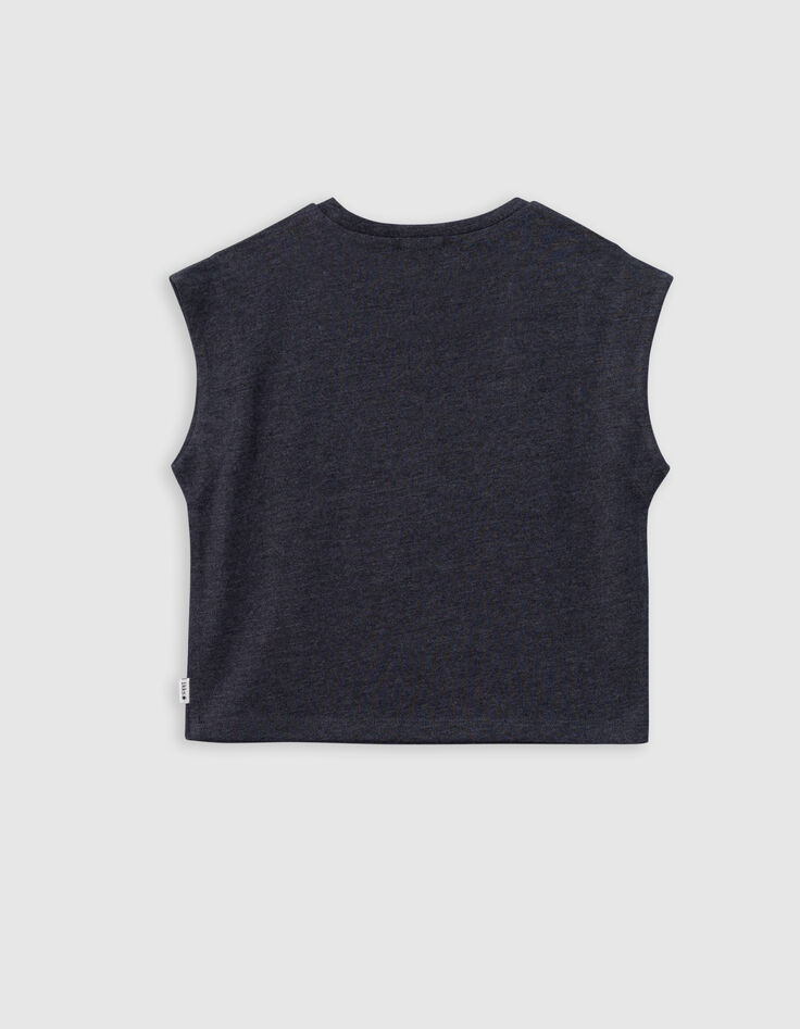Graues Mädchen-T-Shirt mit Glitzermotiven und Nieten-6