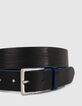 Ceinture noire bordure bleue en cuir Homme-2