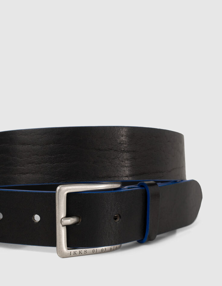 Ceinture noire bordure bleue en cuir Homme-2