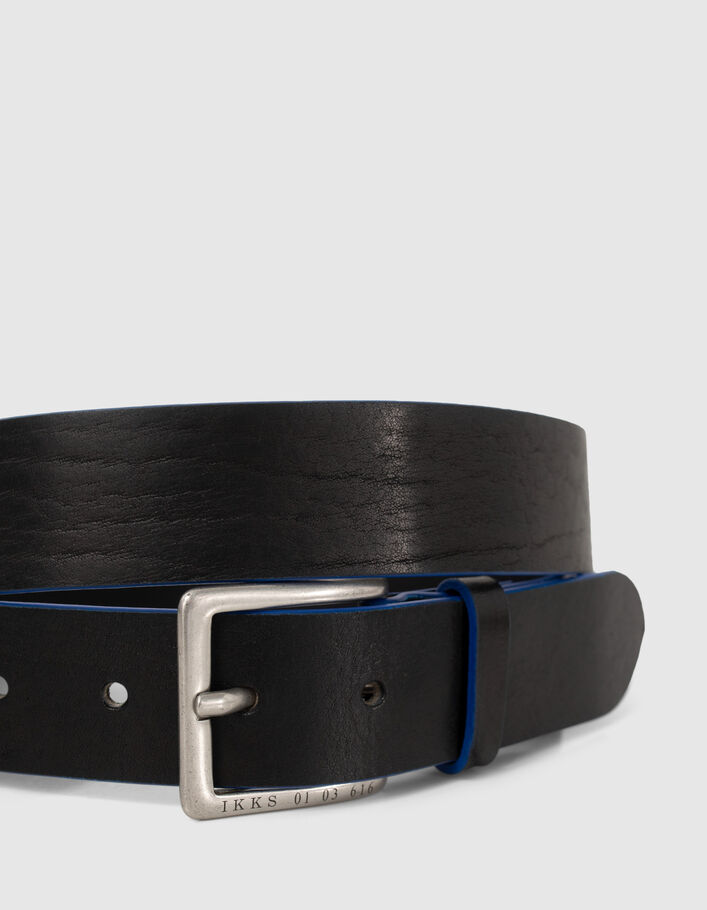 Men’s black leather belt with blue edge - IKKS