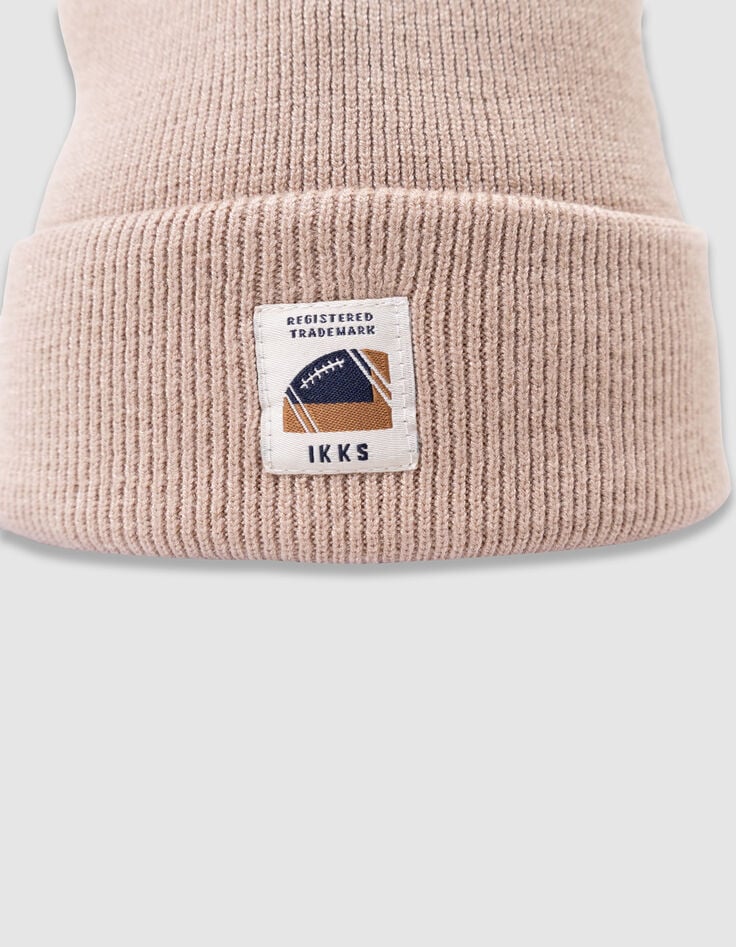 Boy's beige knitted hat with lapels-4 Boy's beige knitted hat with lapels-4