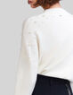 Women’s ecru knit sweater with embroidered pearly beads-5