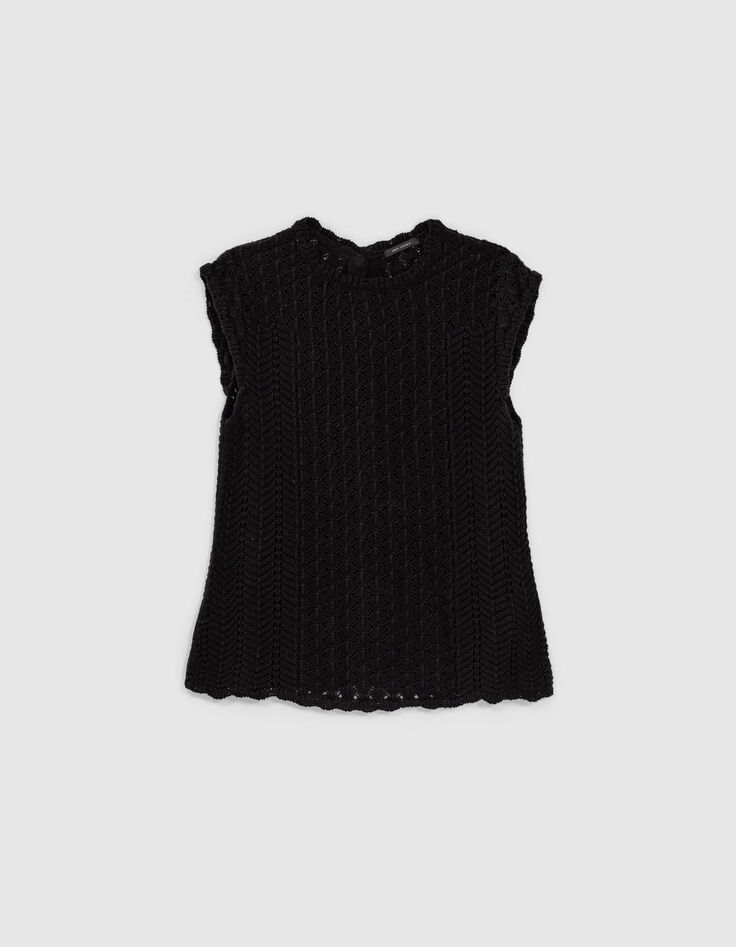 Top corto ganchillo negro botones espalda mujer-1