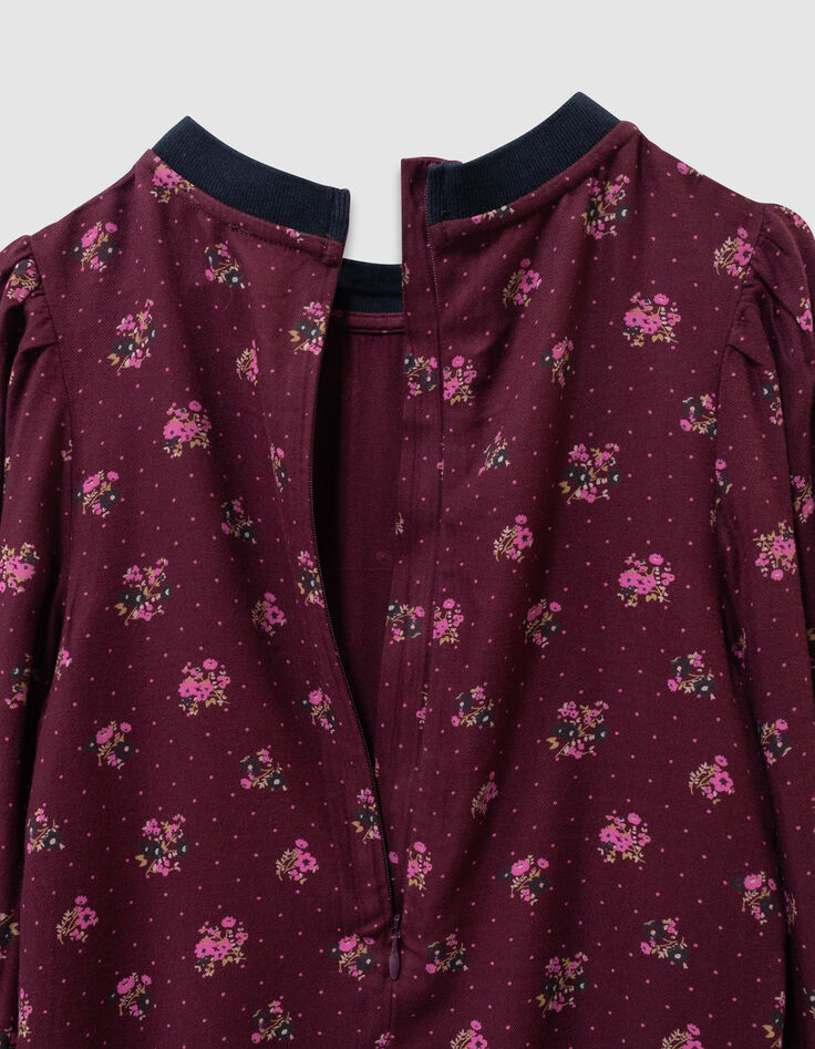 Robe manches longues bordeaux imprimé bouquets fille-5