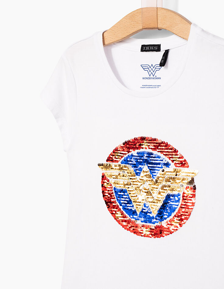 Tee-shirt Wonderwoman blanc avec logo W fille-3