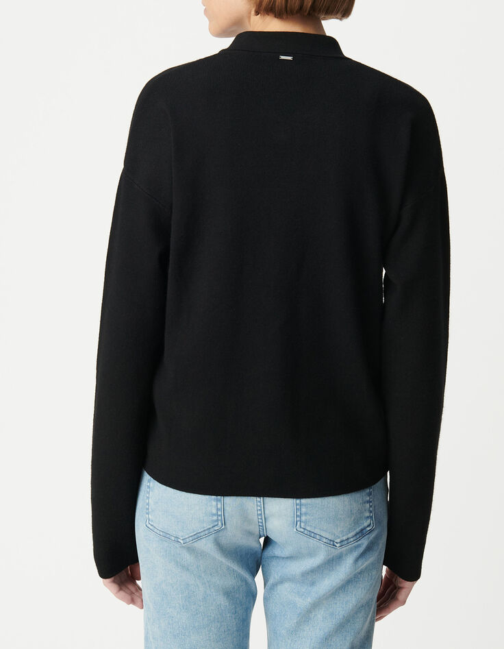 Women's black loose knit cardigan with engraved metal buttons-2