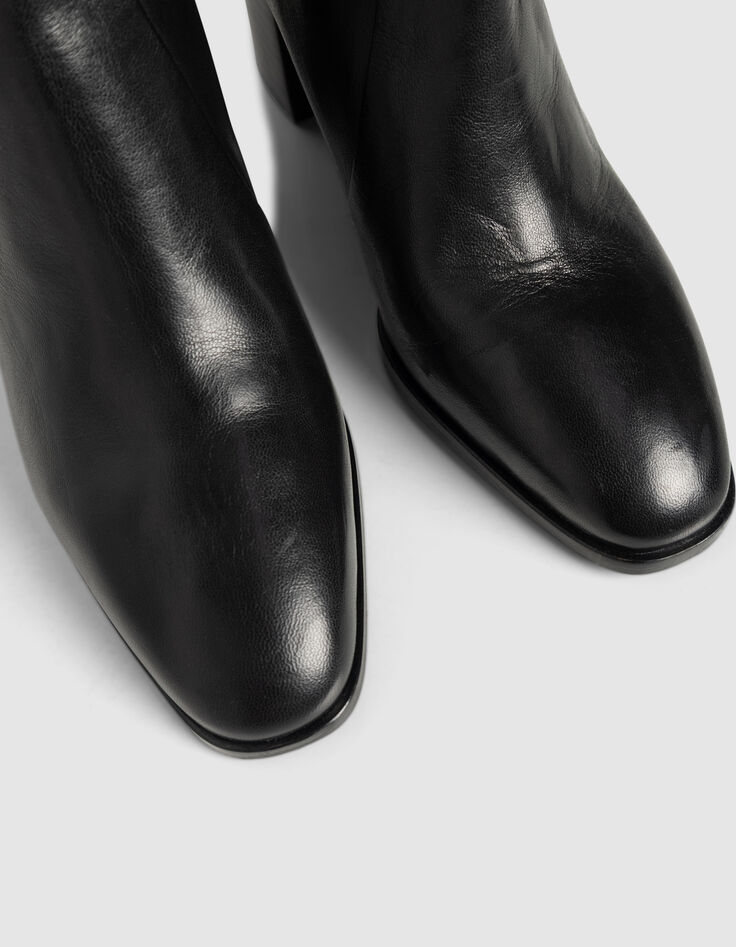Boots à talon noires cuir zippées Femme-4