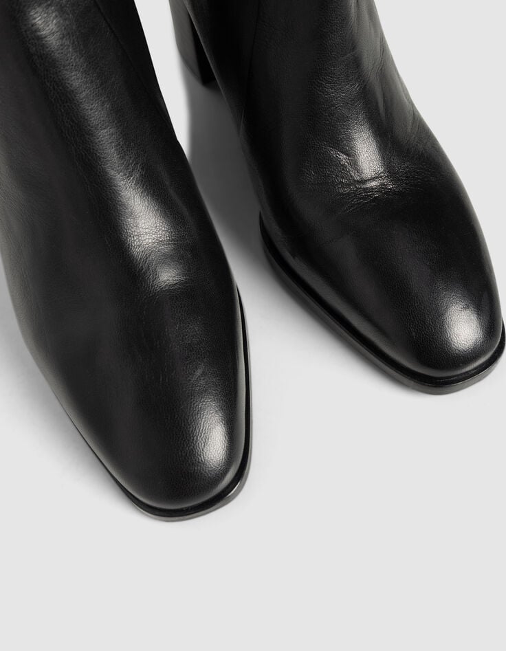 Boots à talon noires cuir zippées Femme-4 Boots à talon noires cuir zippées Femme-4