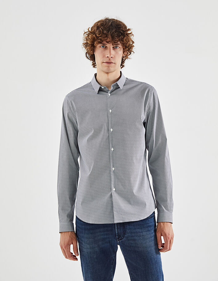 Men’s navy geometric print EASY CARE SLIM shirt - IKKS
