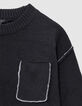 Pull noir tricot poche poitrine garçon-8