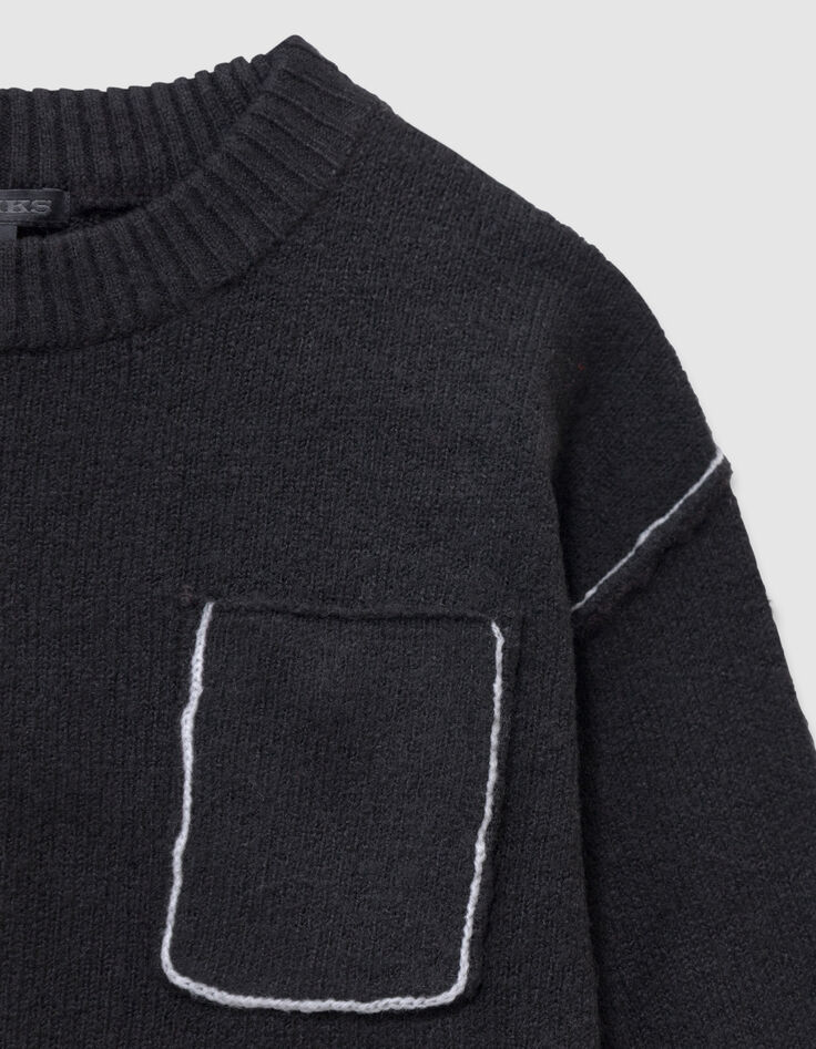 Pull noir tricot poche poitrine garçon-8