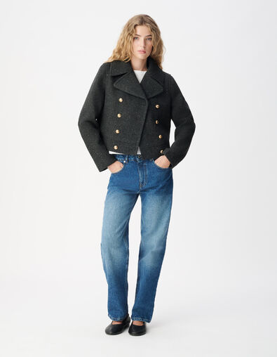 Grijze wollen peacoat voor dames - IKKS