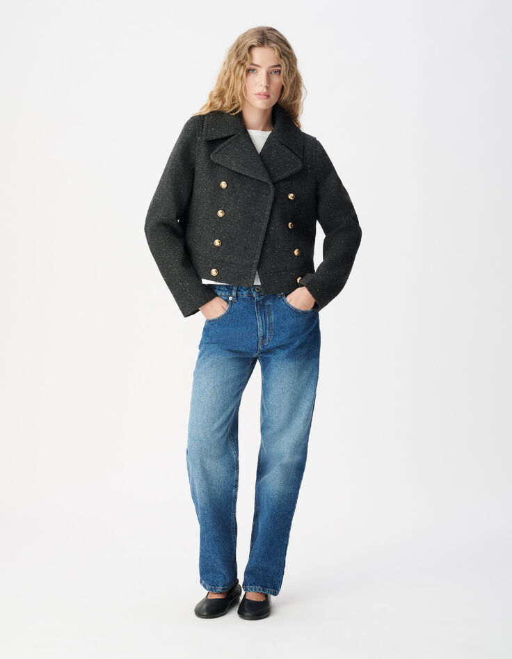 Grijze wollen peacoat voor dames-1
