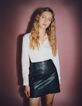 Women’s black embroidered leather short skirt-5