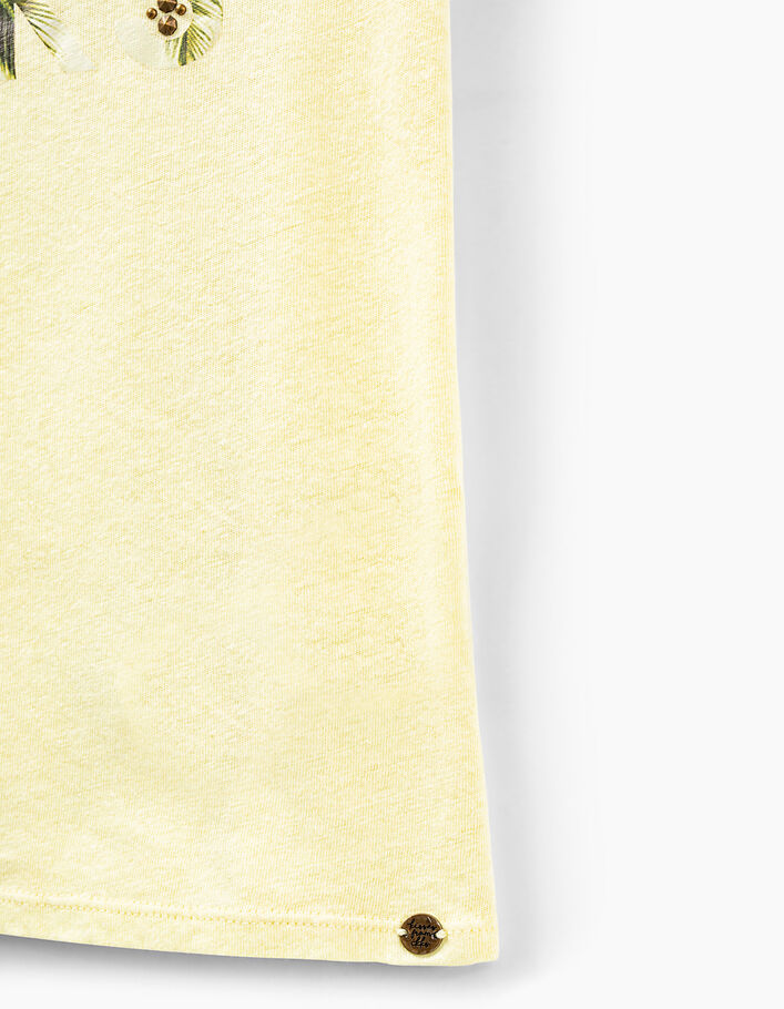 Leuchtend gelbes Mädchen-T-Shirt mit Schriftzug und Nieten - IKKS