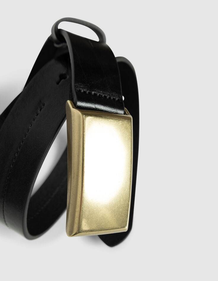Women’s black leather belt with yellow metal buckle-2 Women’s black leather belt with yellow metal buckle-2